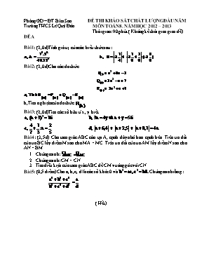 Đề thi khảo sát chất lượng đầu năm môn Toán 8 - Năm học 2012 2013